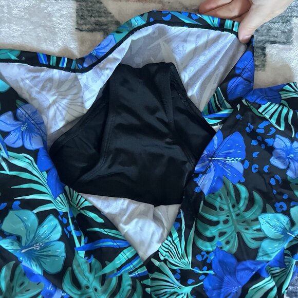 Swimsuits For All Women's Plus Sz 10 High Neck Wrap Swimdress Blue Hawaiian - Picture 4 of 7